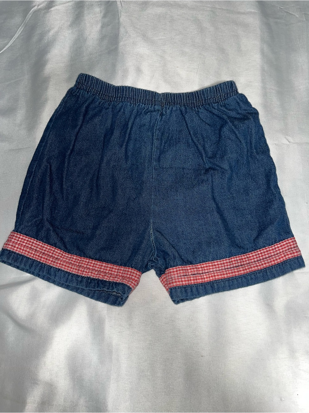 Vintage Basic Editions Toddler Soft Denim Shorts Red Gingham Trim Cotton Sz 3T